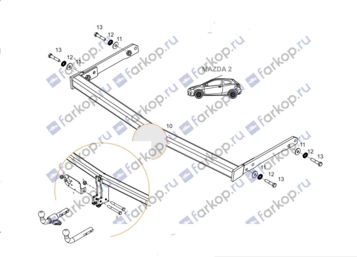 Фаркоп Aragon для Mazda 2 2007-2015 E4005BA в 