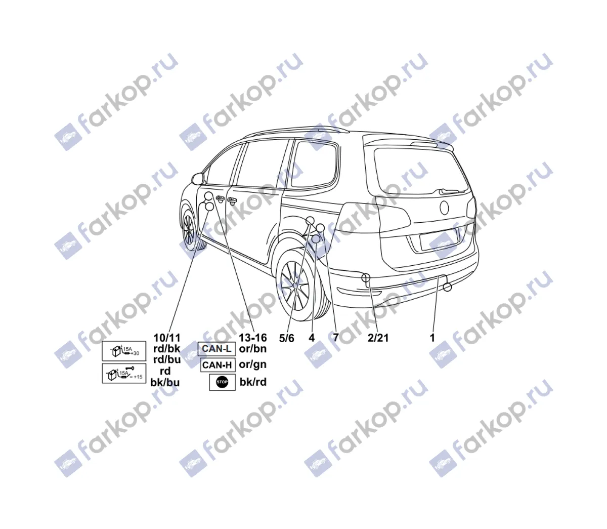 Электрика фаркопа Westfalia (7 pin) для Volkswagen Sharan 2010-2015 321600300107 в 